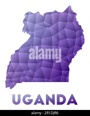 Map of Uganda. Low poly illustration of the country. Purple geometric design. Polygonal vector illustration. Stock Vector