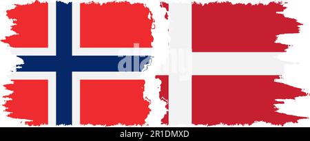 Denmark and Norway grunge flags connection, vector Stock Vector