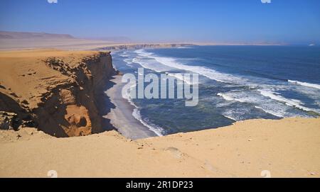 Amazing View of Paracas National Reserve, Known as Where the Desert Meets the Ocean, Ica Region of Peru, South America Stock Photo