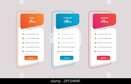 Abstractly designed minimal service subscription pricing table with gradient Stock Vector
