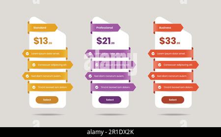Abstractly designed modern pricing comparison layout with three options Stock Vector