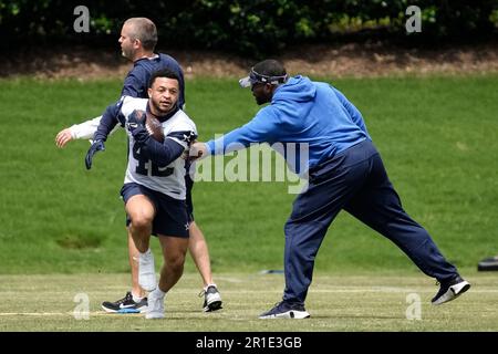 Dallas Cowboys sixth-round draft pick cornerback Eric Scott (37), undrafted free  agent defensive back D'Angelo Mandell (38), undrafted free agent defensive  end Tyrus Wheat (91) and third-round draft pick linebacker DeMarvion  Overshown