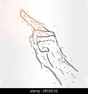 Touch or finger pointing polygonal vector illustration isolated on white background. Hand gesture abstract art Stock Vector