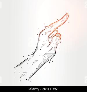Finger pointing or touch polygonal vector illustration isolated on white background. Hand gesture abstract art Stock Vector