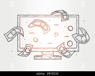 E-commerce polygonal vector illustration isolated on white background. Monitor and money abstract art Stock Vector