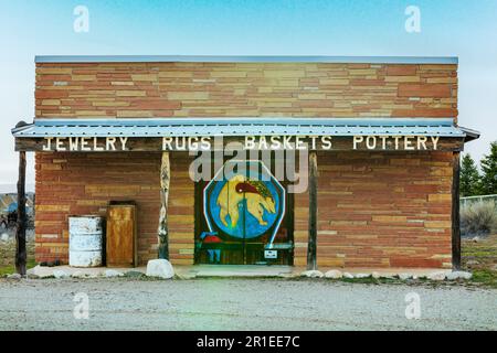 Native American Indian retail shop; jewelry; rugs; baskets; pottery; Blanding, Utah Stock Photo