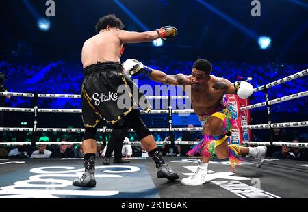 Salt Papi (left) and Anthony Taylor in action in the Cruiserweight bout at the OVO Arena Wembley, London. Picture date: Saturday May 13, 2023. Stock Photo