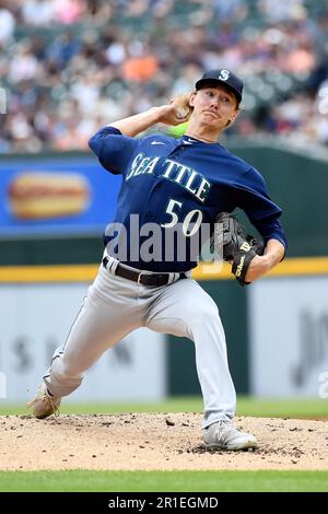 Seattle Mariners starting pitcher Bryce Miller throws against the ...