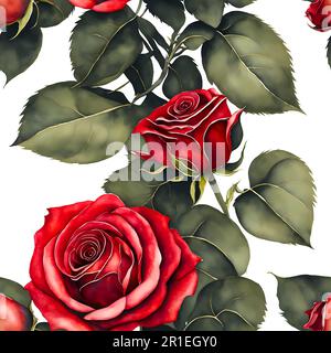 Red rose endless watercolor painting seamless pattern Stock Photo - Alamy
