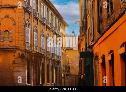 View of provence typical city Aix en Provence with old house facade in the morning Stock Photo