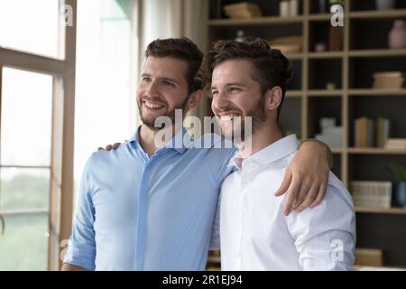 Two Happy Teen Brothers Posing Together in Studio, Smiling To the Camera  Stock Image - Image of friends, happy: 232844193