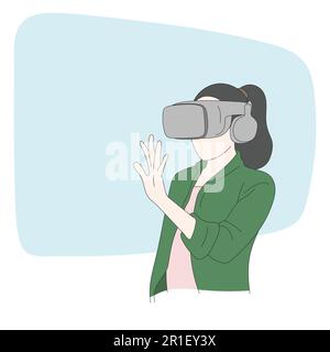 woman using vr glasses illustration vector hand drawn isolated on white background Stock Vector