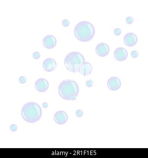 Group of soap bubbles in neon colors on a white background, vector illustration Stock Vector
