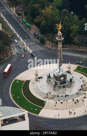 Aerial view of the Angel of Independence statue on Av. Paseo de la Reforma in Mexico City, Mexico Stock Photo