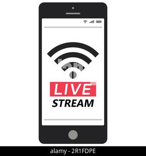 Live video stream with a hand icon, press a play button shape. Round ...