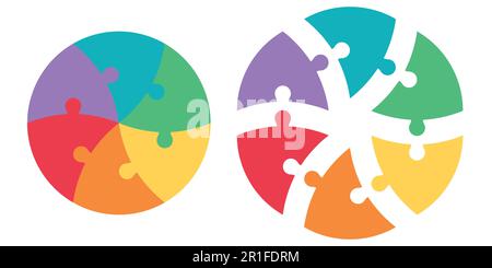 Round puzzle of triangular colored sectors, vector template infographics puzzle, circle puzzle infographic arrows, cycle diagram, jigsaw Stock Vector