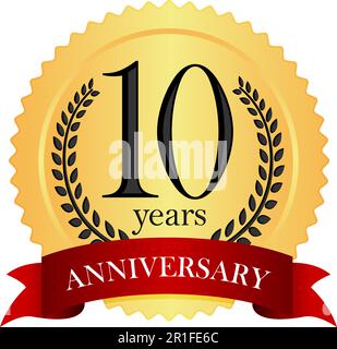 Golden anniversary medal icon | 10th anniversary Stock Vector