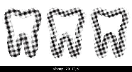 Tooth Set dots halftone effect, vector template teeth the molar halftone for logo design dental clinic Stock Vector