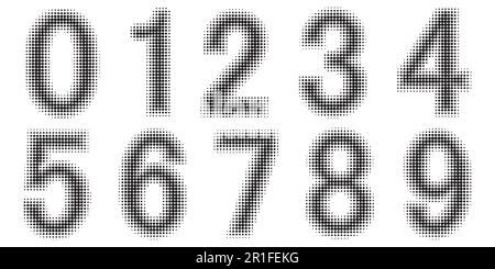 Halftone effect numbers. Dotted font vector. Dotted embossed numbers. Font Monochrome vector design Stock Vector