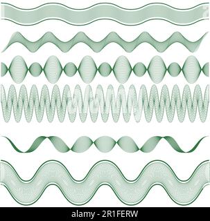 Set horizontal Guilloche Borders for certificate or diploma vector guilloche elements for protection Stock Vector