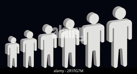 3D human icons set, concept evolution of personal growth Stock Vector