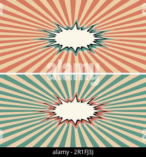 burst rays vintage comic book explosion color, speech effect Stock Vector