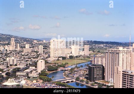 Aerial view of Honolulu Hawaii ca. 1977 Stock Photo