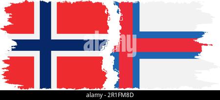 Faroe Islands and Norway grunge flags connection, vector Stock Vector
