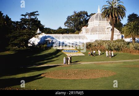 The Conservatory of Flowers is a greenhouse and botanical garden that houses a collection of rare and exotic plants in Golden Gate Park, San Francisco California ca. 1958 Stock Photo