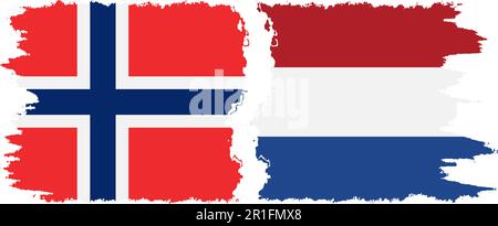Netherlands and Norway grunge flags connection, vector Stock Vector