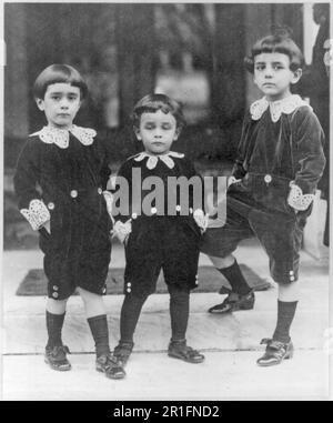 Archival Photo: Children wearing velvet suits inspired by Little Lord Fauntleroy style ca. 1910s or 1920s Stock Photo