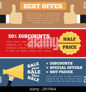 Best offer, half price and sale banners, flat design, vector eps10 illustration Stock Vector