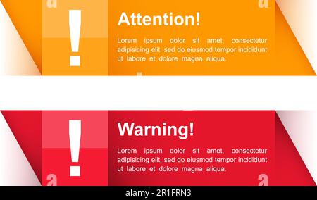 Attention and warning banners with exclamation mark, vector eps10 illustration Stock Vector