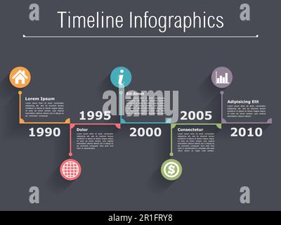 Timeline infographics design template on dark background, vector eps10 illustration Stock Vector