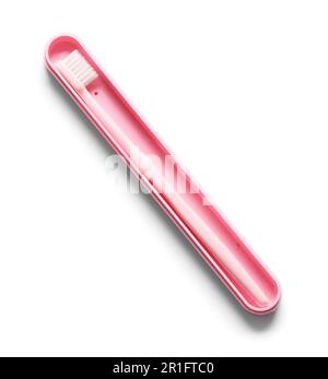 Plastic toothbrush in case isolated on white background Stock Photo