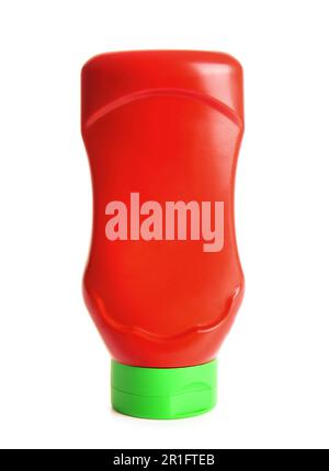 Upside down plastic bottle of ketchup on white background Stock Photo ...