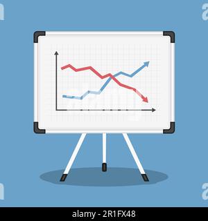 Graph with two lines on whiteboard, vector eps10 illustration Stock Vector