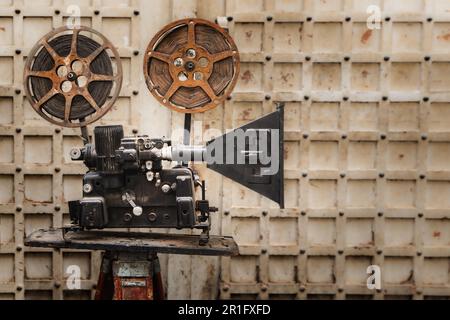 Old film projector outdoors on a flee market Stock Photo