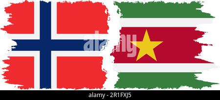Suriname and Norway grunge flags connection, vector Stock Vector