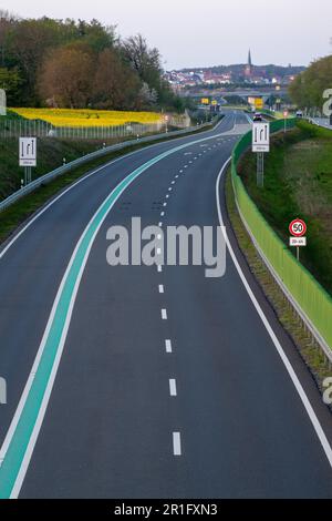 Bergen, Germany. 09th May, 2023. 50 instead of 100 km/h signs are ...