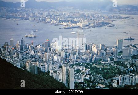 Aerial view of Hong Kong Harbor ca. 1973 Stock Photo