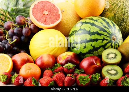 Composition with assorted fruits. Balanced diet Stock Photo