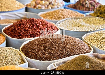 Dried food products on the arab street market stall Stock Photo