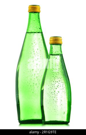 Glass bottles of mineral water isolated on white background Stock Photo ...