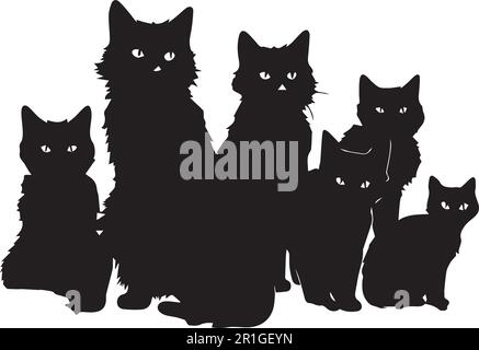 A black silhouette cat groups vector illustration. Stock Vector