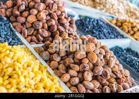 Dried food products sold at the Chorsu Bazaar in Tashkent, Uzbekistan Stock Photo
