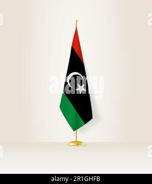 Libya flag on a flag stand. Vector illustration. Stock Vector