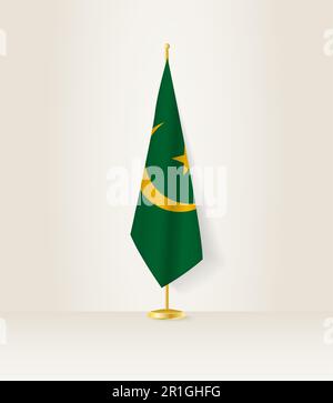 Mauritania flag on a flag stand. Vector illustration. Stock Vector