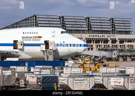 Flying Observatory SOFIA, Boeing 747 SP, SOFIA (Stratospheric Observatory for Infrared Astronomy) is a joint project of the US space agency NASA and Stock Photo
