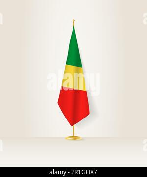 waving flag of Republic of the Congo on white background. Template for ...